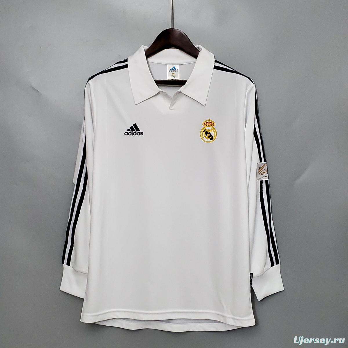 Retro Long Sleeve 01/02 Real Madrid Home Champion league Jersey (No Sponsor)