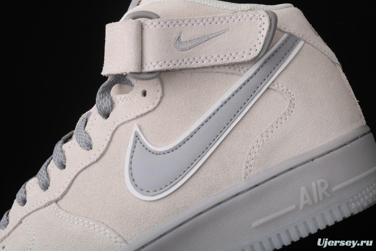 NIKE Air Force 1x 07 Mid air force light blue gray suede 3m reflective Zhongbang leisure board shoes 315123-002