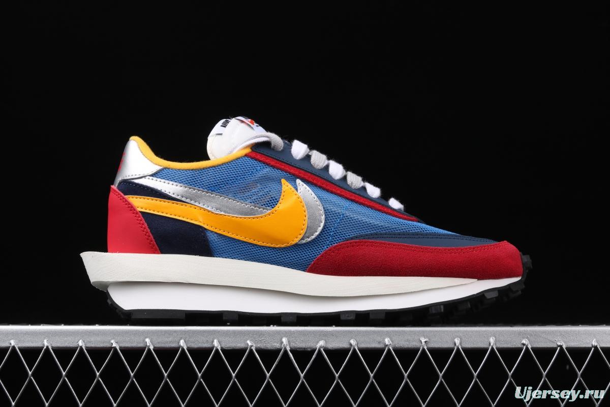 Sacai x NIKE LVD Waffle Daybreak co-signed catwalk style net gauze leather splicing double hook Swoosh running shoes BV0073-400