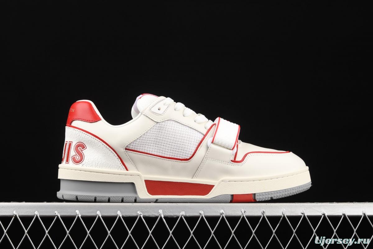 Authentic LV 2021ss early spring fashion catwalk sneakers White Red