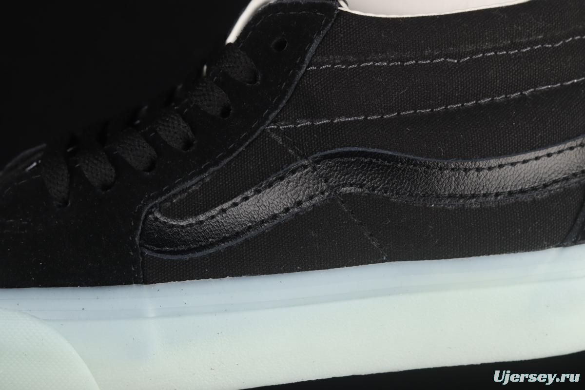 Vans Sk8-Mid 's new cool-feeling transparent glass glue black Zhongbang board shoes VN0A3WM3ABC