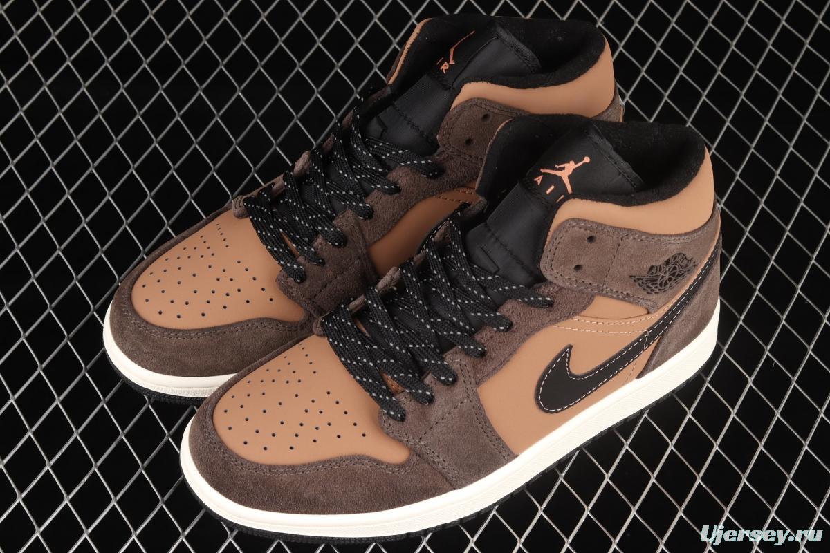 Air Jordan 1 Mid Chocolate Brown medium side Culture Basketball shoes DC7294-200