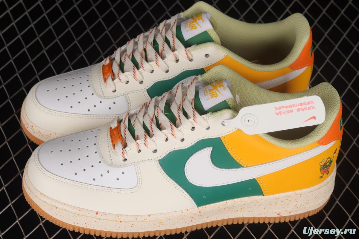 NIKE Air Force 1'07 Lx white, yellow and green color matching low-top sneakers DQ5085-111