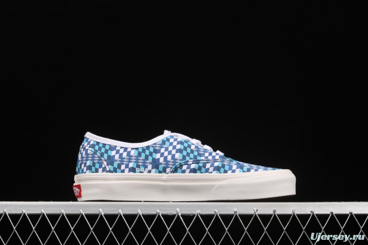 DOE x Vans Authentic chessboard blue and white low-top casual board shoes VN0A4ODU2DJ