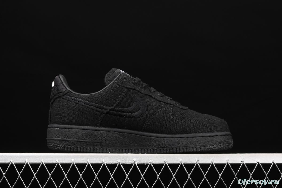 Stussy x NIKE Air Force 1 Low Black Cool Air Force low side black linen electric embroidered hook low upper board shoes CZ9084-001