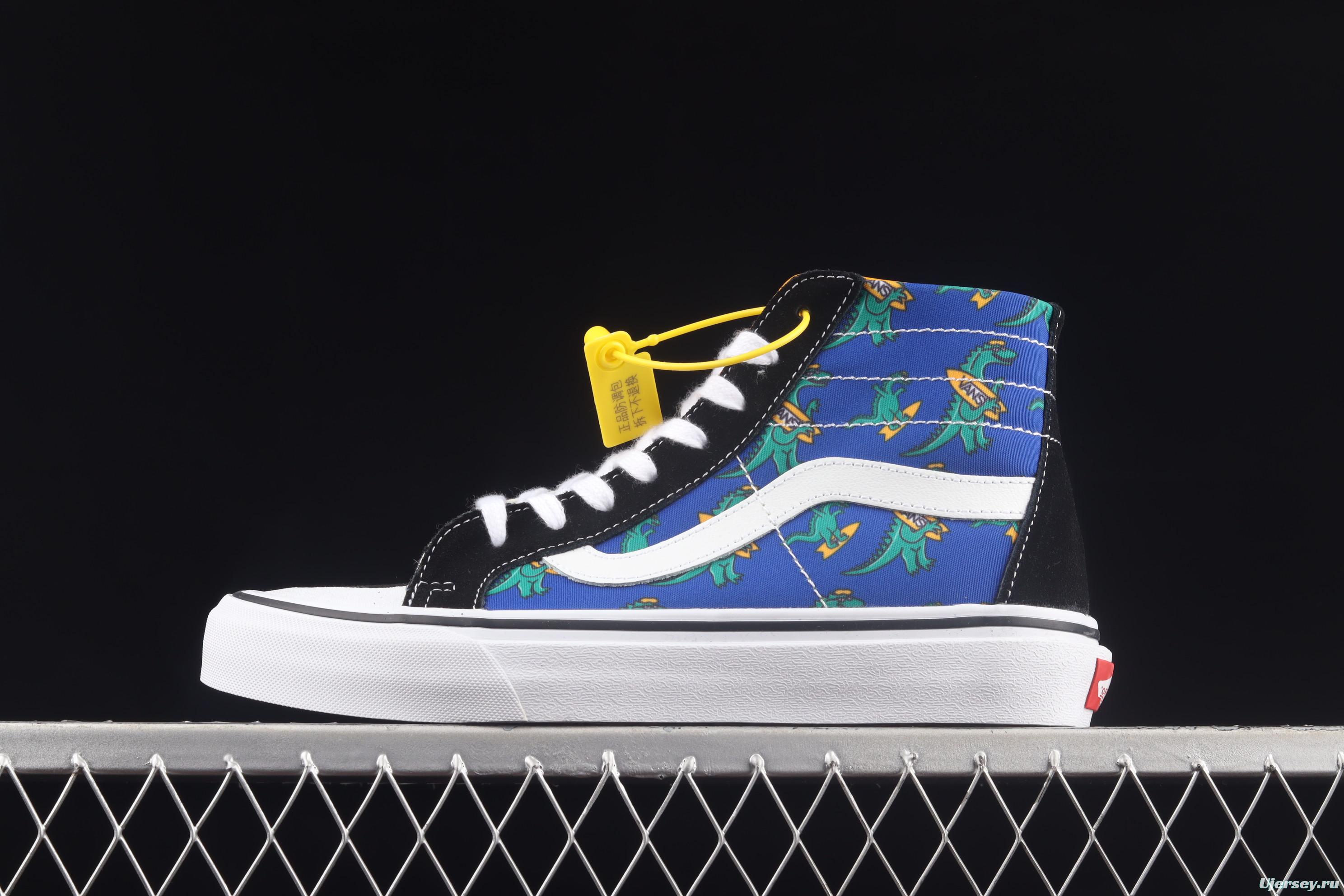 Vans Sk8-Hi Klein blue interesting little dinosaur half-moon Baotou high-top casual board shoes VN0A3MVIA5F