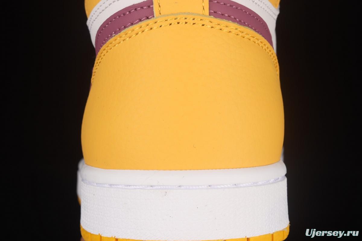 Air Jordan 1 High white-purple-yellow high-top basketball shoes 555088-706