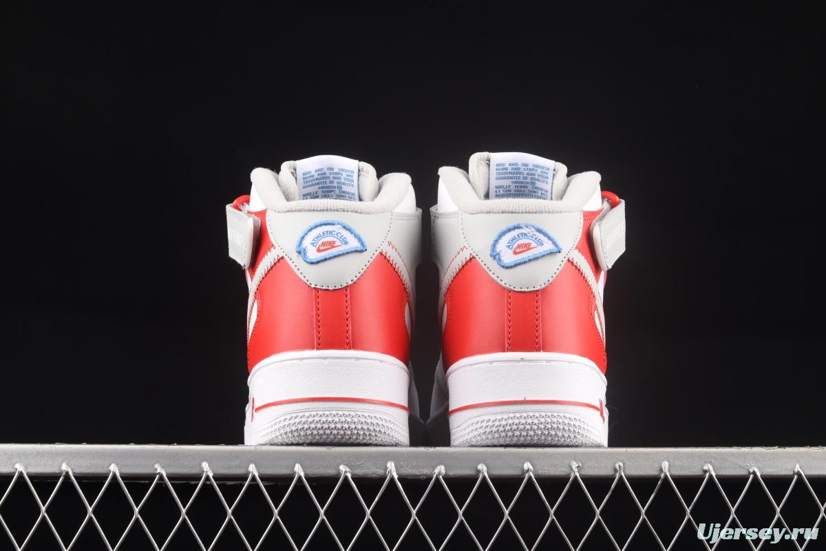 NIKE Air Force 1 Mid Athletic Club white and red medium top casual board shoes DH7451-100