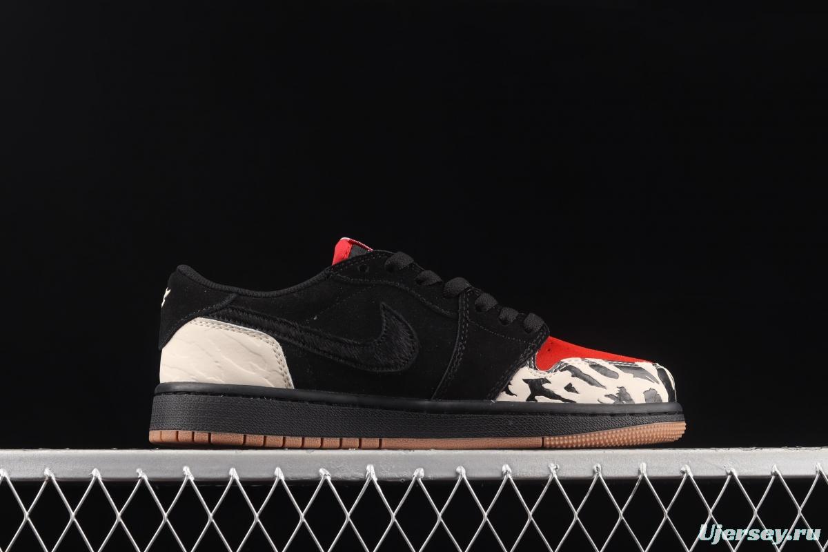 Air Jordan 1 Low Carnivore predator theme black and red low-side cultural board shoes DN3400-001