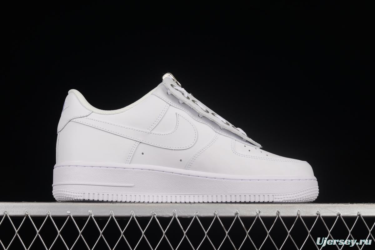 NIKE Air Force 1'07 Low Shroud zipper all white low-top casual sneakers DC8875-100