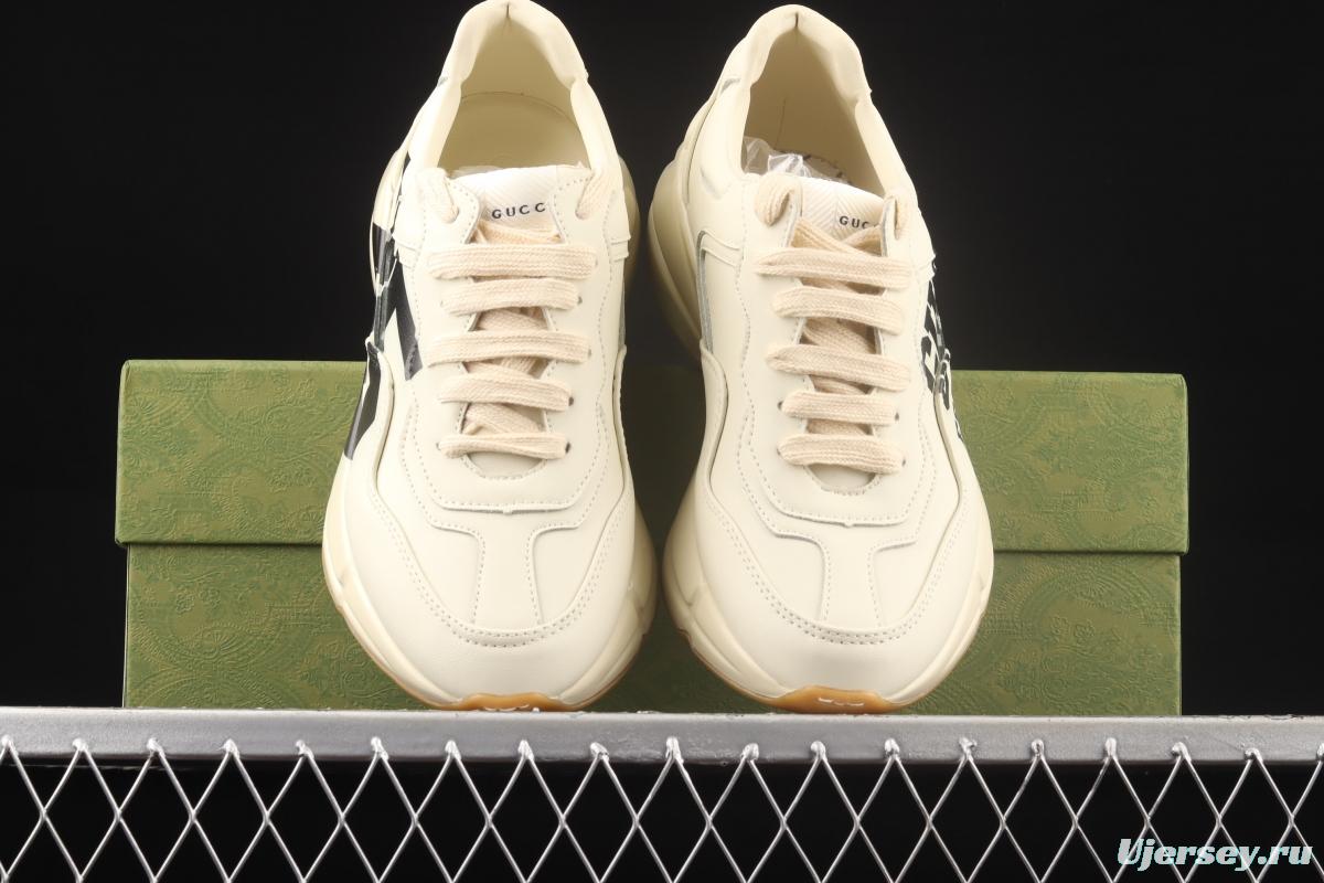 Gucci Rhyton Vintage Trainer Sneaker Gucci daddy 5D leather horn retro jogging daddy shoes DRW009522
