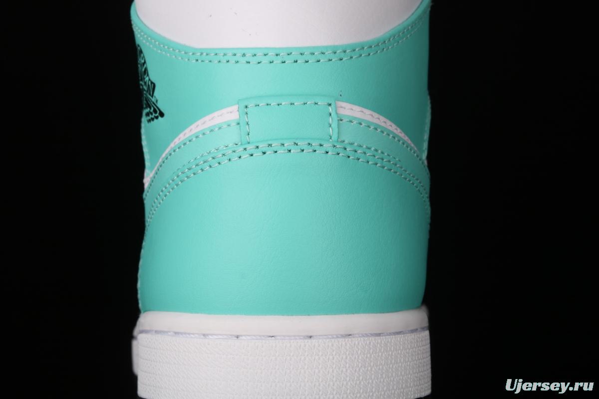 Air Jordan 1 Mid black and blue basketball shoes 554724-132