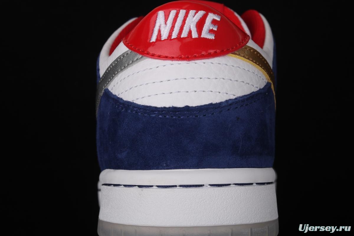 NIKE SB DUNK Low Prm QS Paris BMW gold and silver hook leisure sports shoes 839685-416