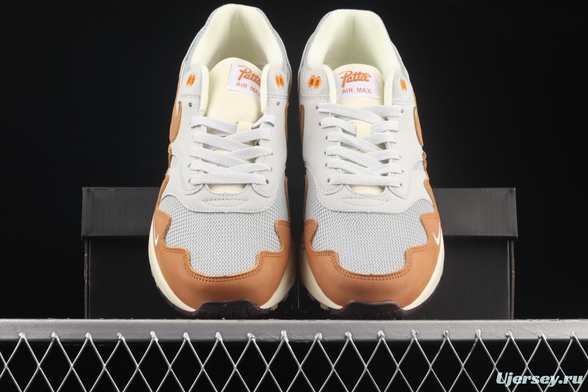 Patta x Nike Air Max 1 joint style suede spliced half-palm air cushion vintage running shoes DH1348-001