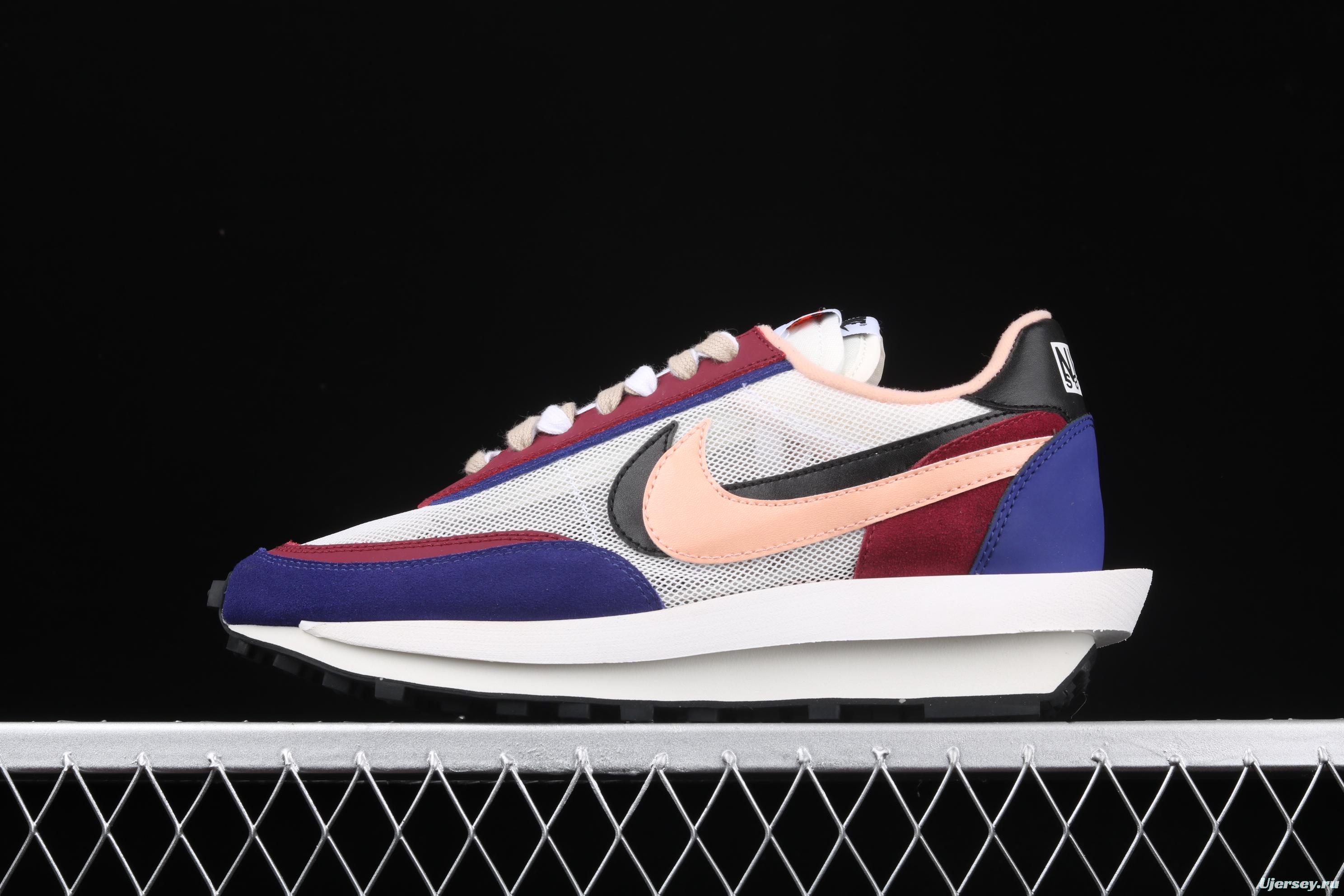 Sacai x NIKE LVD Waffle Daybreak co-signed catwalk style net gauze leather splicing double hook Swoosh running shoes BV0073-700