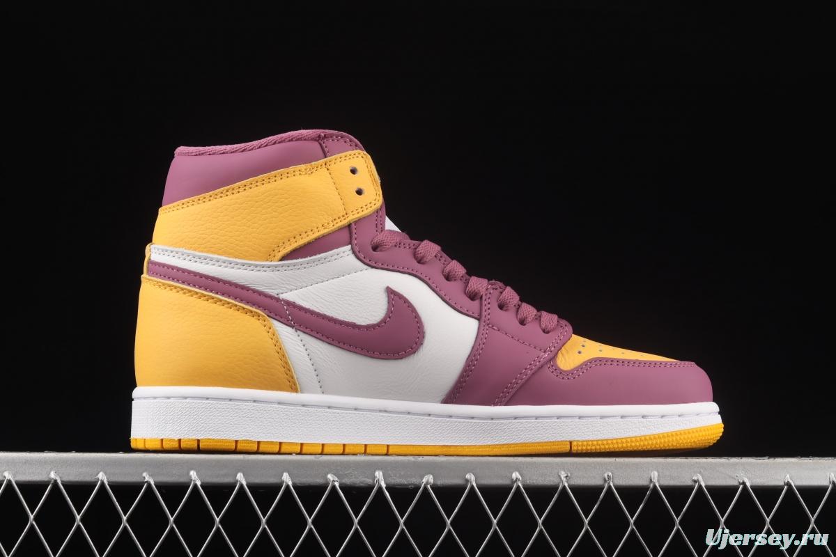 Air Jordan 1 High white-purple-yellow high-top basketball shoes 555088-706