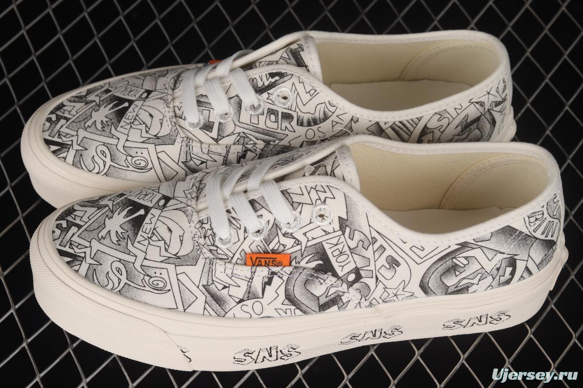Vans Vault x SNS Joint Black and White Illustration Beach Print Vintage Canvas Sneakers VN0A4BV9676