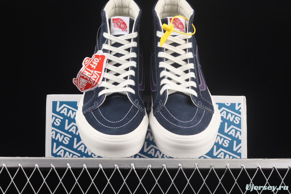 Vans Sk8-Hi vintage navy blue color matching high-top classic canvas skateboard shoes VN0A4BVB20T
