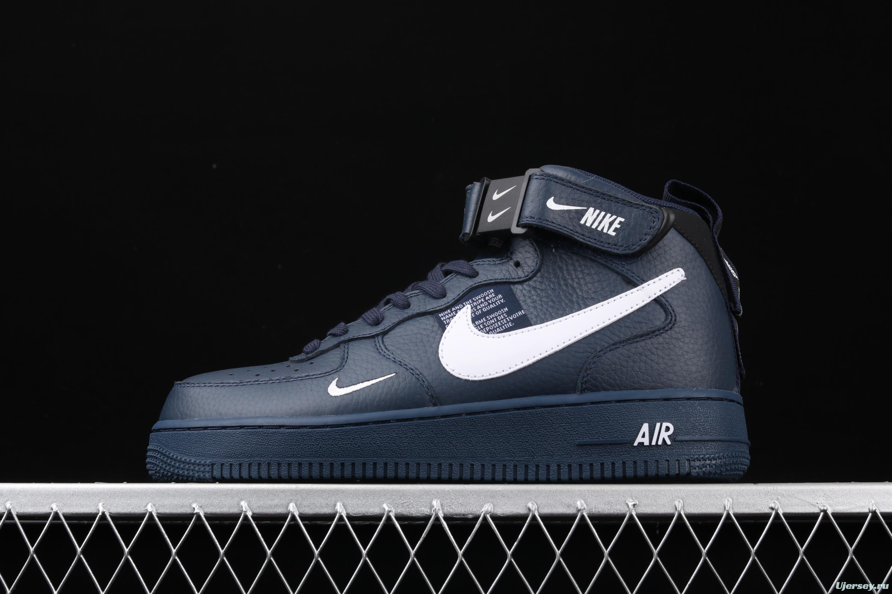 NIKE Air Force 1 Mid'07 Lv8 navy blue simple edition OW letter casual board shoes 804609-403