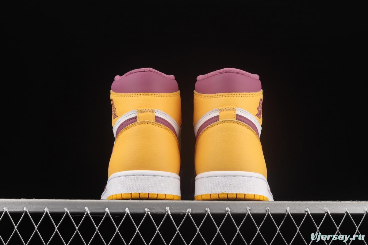 Air Jordan 1 High white-purple-yellow high-top basketball shoes 555088-706
