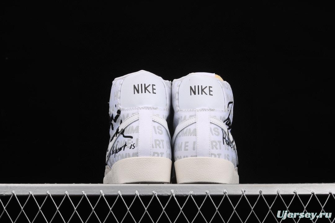 Comme Des Garcons x Naomi Osaka x NIKE Blazer Mid tripartite joint name white and black DA5383-100