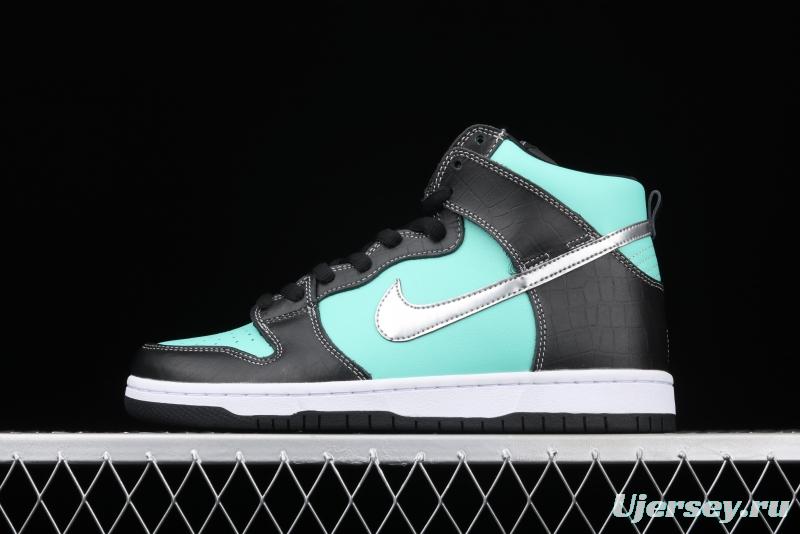 NIKE SB x Diamond DUNK Hi Tiffany joint name ice blue high top casual skateboard shoes 653599-400