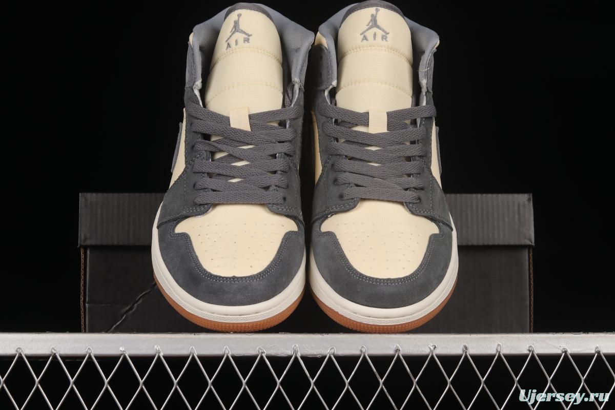 Air Jordan 1 Mid rice gray coconut milk mid-top basketball shoes DN4281-100
