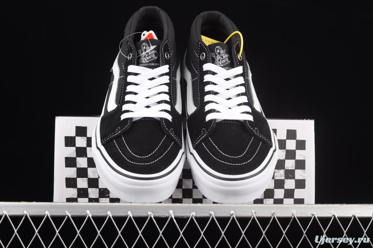 Vans Kate SK8-Mid black and white suede legendary skater superstar Jeff Grosso commemorates professional skateboard shoes VN0A5FCG625