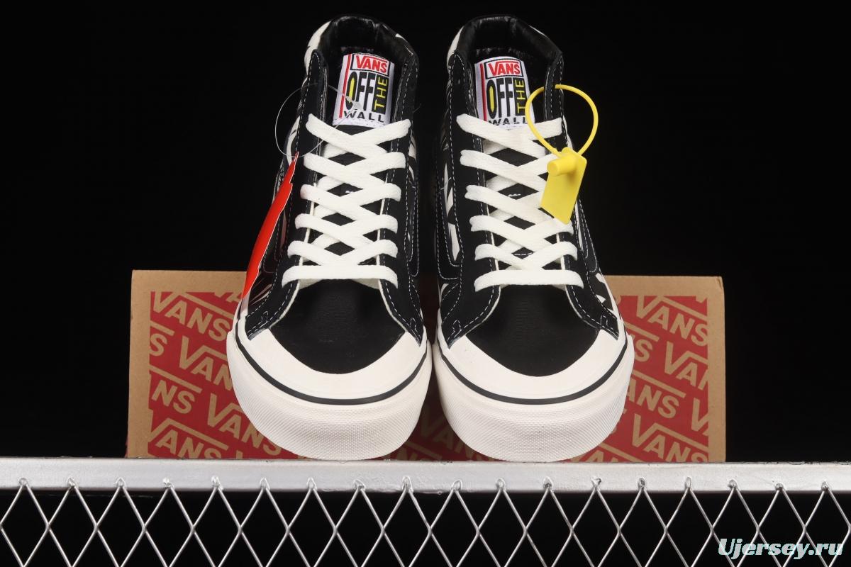 Vans Sk8-Hi Anaheim checkerboard black and white maple leaf print high-top casual shoes VN0A4VHE9Z9