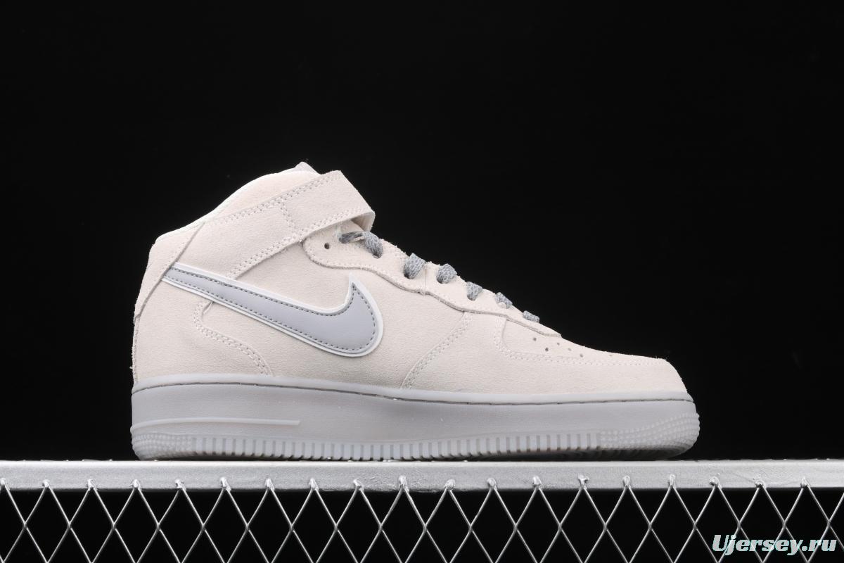 NIKE Air Force 1x 07 Mid air force light blue gray suede 3m reflective Zhongbang leisure board shoes 315123-002