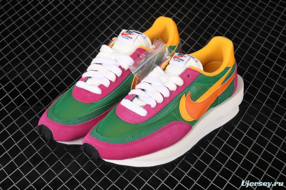 Sacai x NIKE LVD Waffle Daybreak co-signed catwalk style net gauze leather splicing double hook Swoosh running shoes BV0073-301
