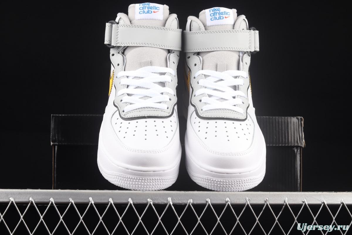 NIKE Air Force 1 Mid Athletic Club white and yellow medium-top casual board shoes DH7451-101