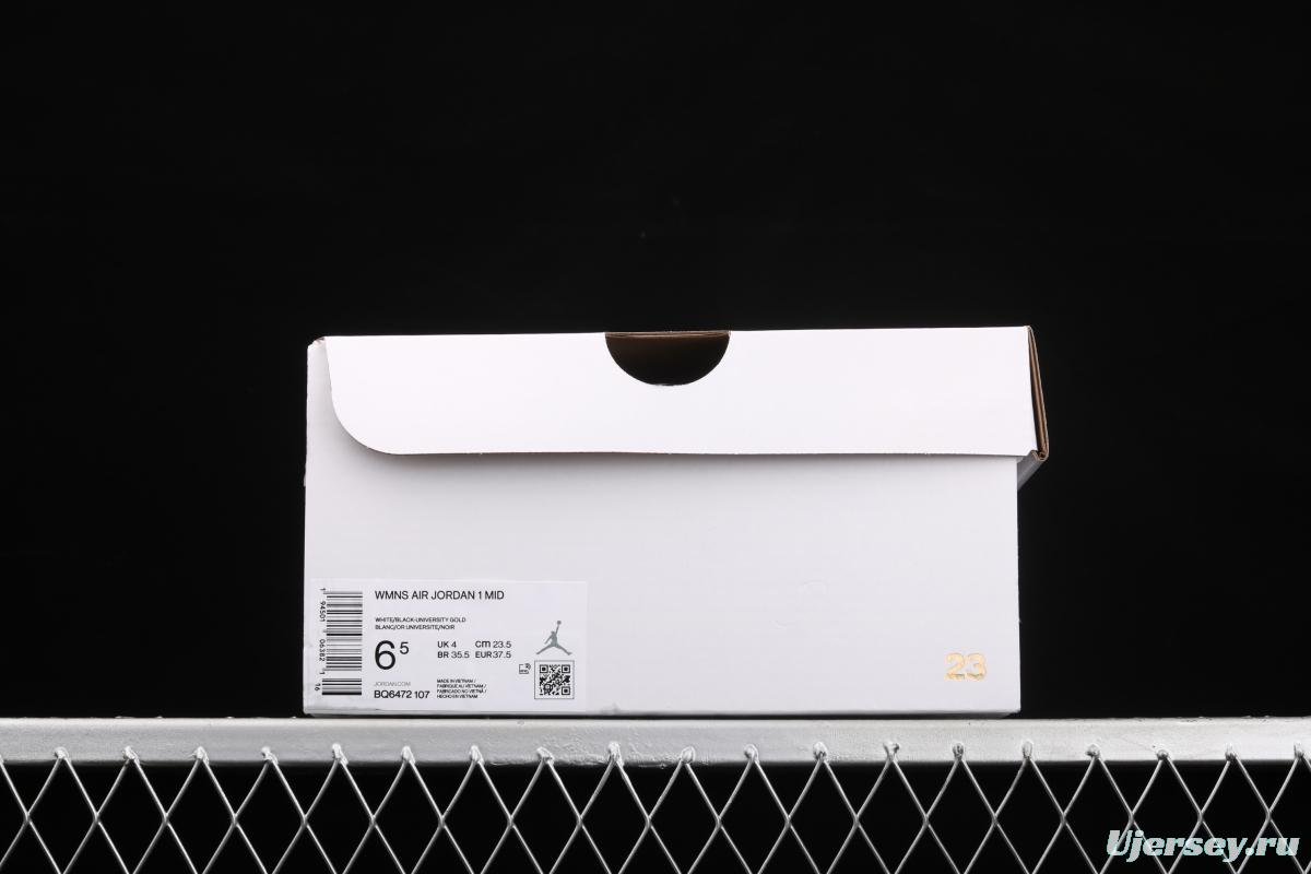 Air Jordan 1 Mid white, yellow and black Zhongbang basketball shoes BQ6472-107,