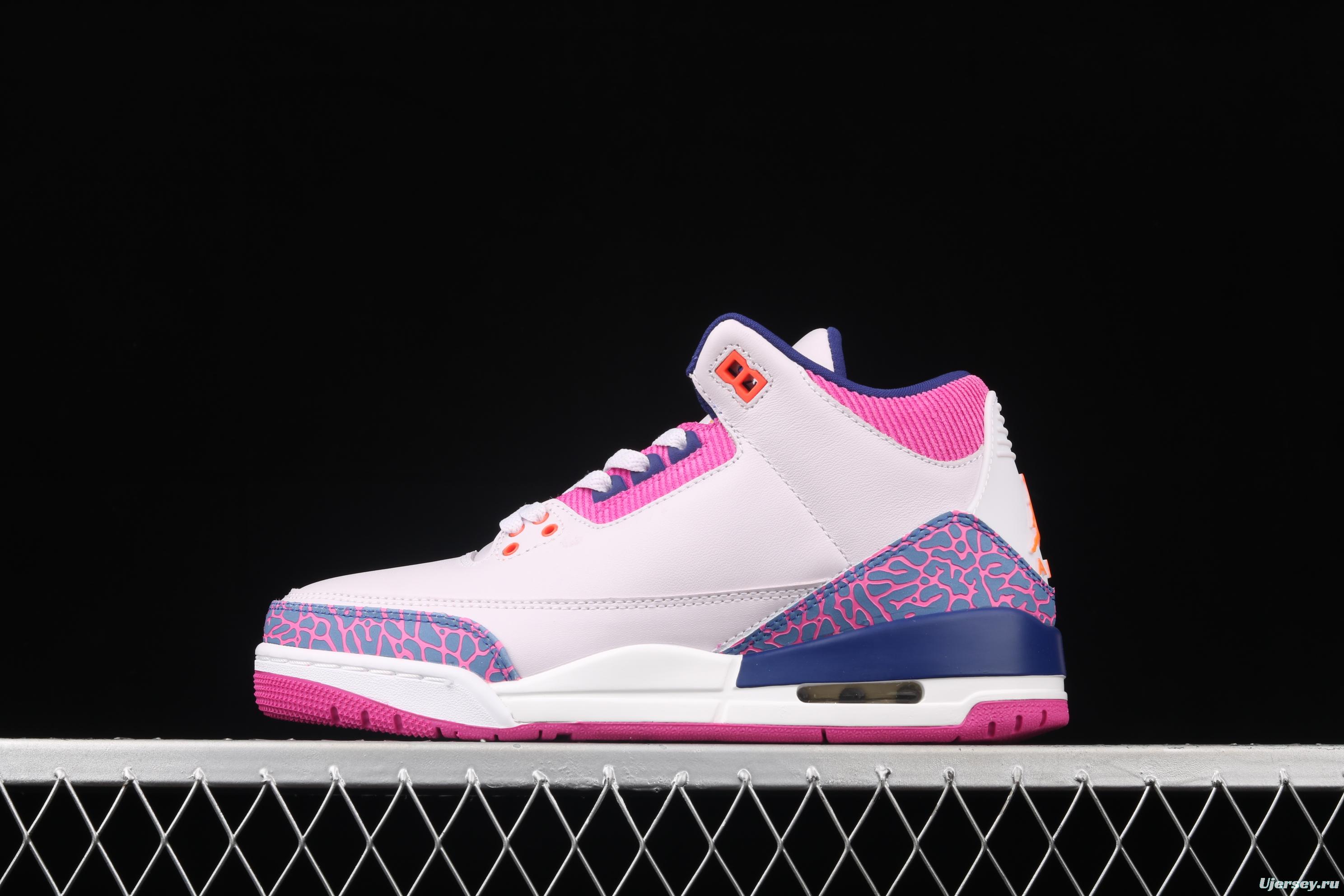 Air Jordan Brand Air Jordan 3 GS AJ3 Joe 3 burst pink and purple front layer basketball shoes 441140-500