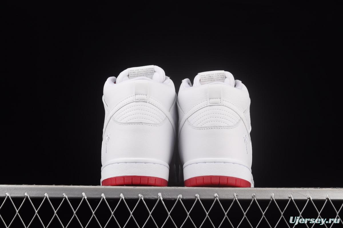 NIKE DUNK SB Zoom High Pro Qs white and red scraping, white coconut SB crushing rebounds, high upper shoes AH9613-116