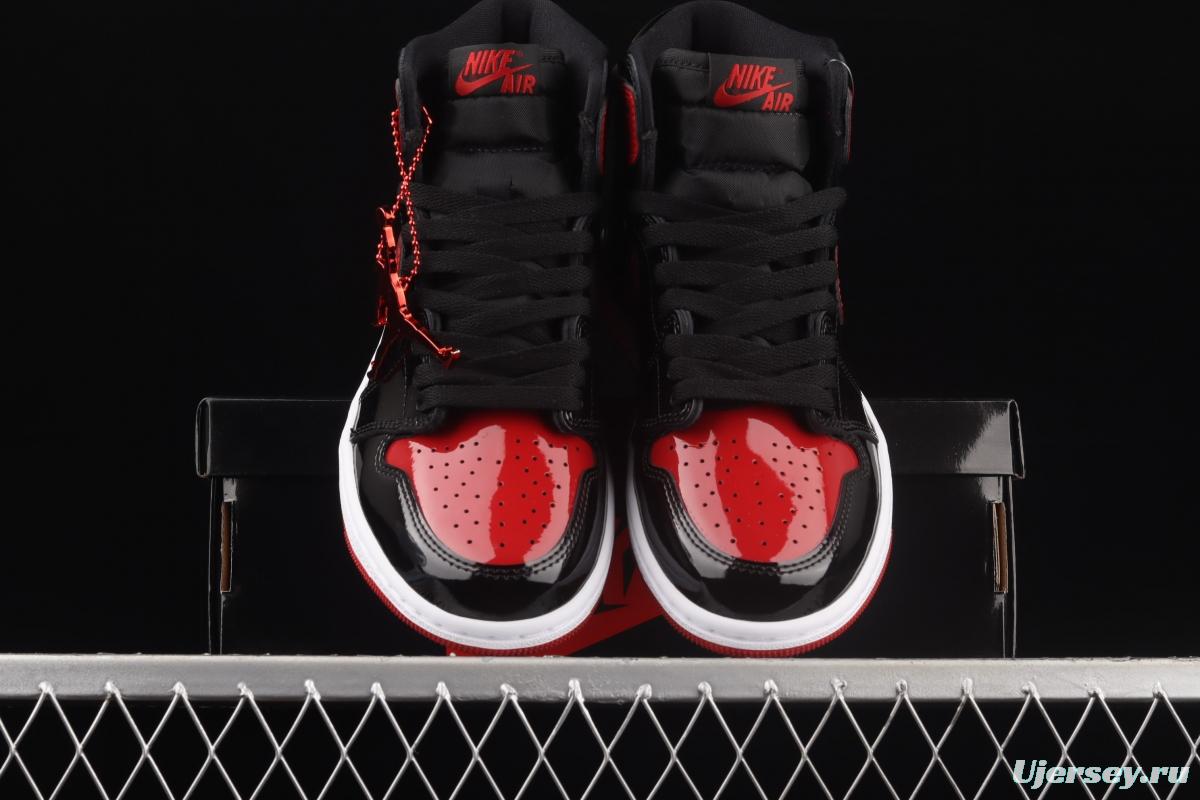 Air Jordan 1 High OG Bred Patent lacquered leather black and red high top basketball shoes 575441-063