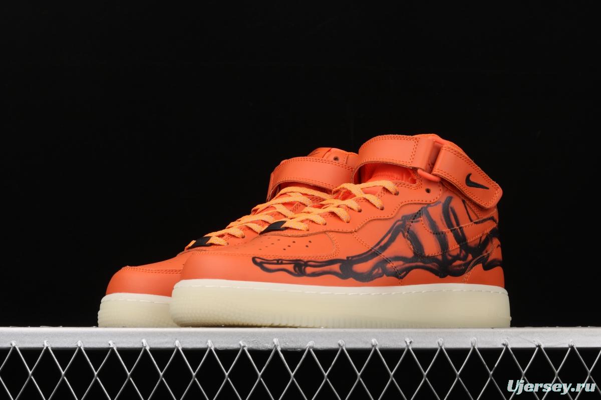NIKE Air Force 1 Mid'07 Skeleton QS Halloween orange luminous skeleton limited casual board shoes CU8067-801