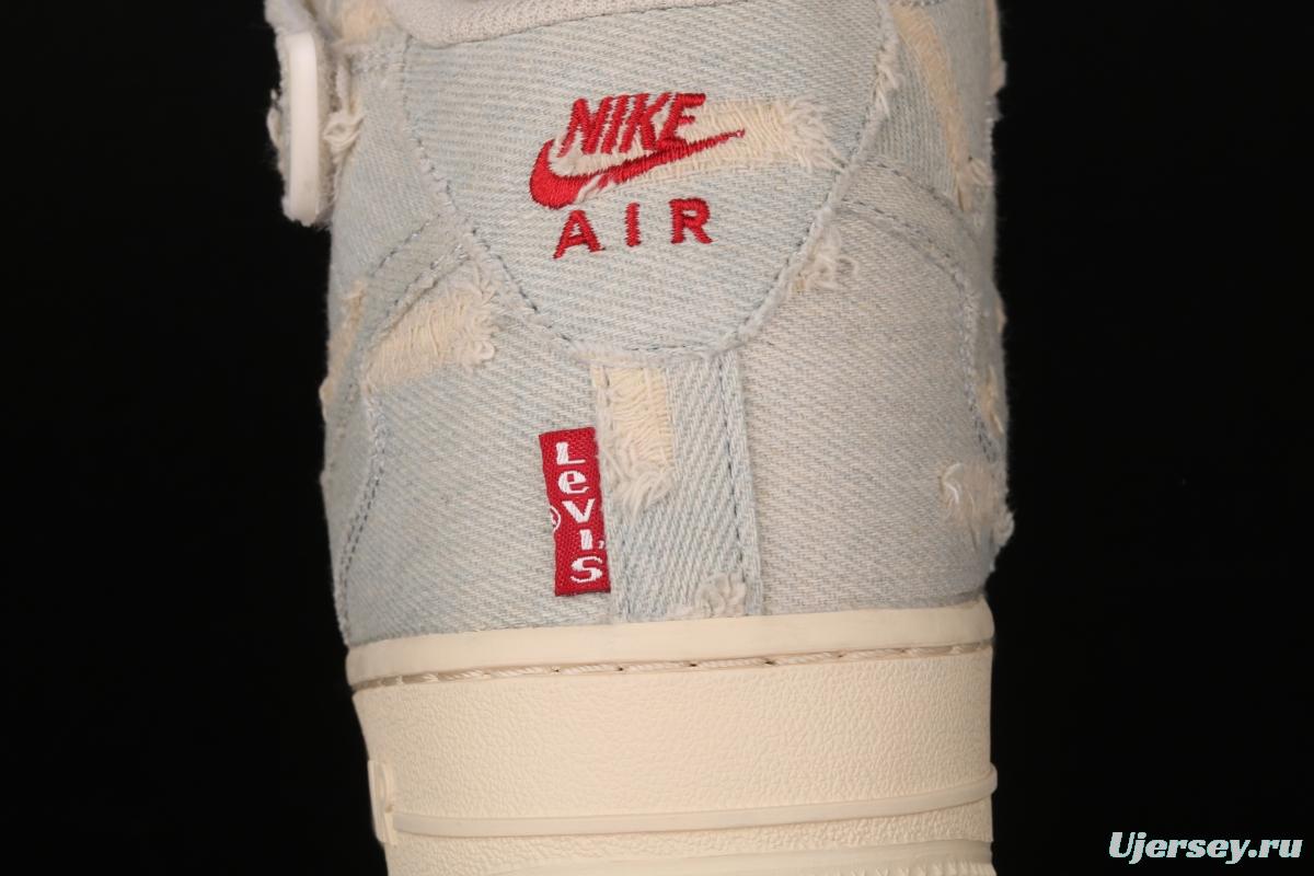 NIKE Air Force 1: 07 Mid Levi washed old Zhongbang casual board shoes 651122-215