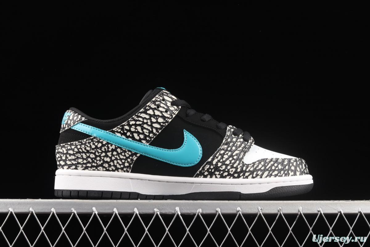 NIKE SB DUNK Low Pro black, white and green speckled sports skateboard shoes BQ6817-009