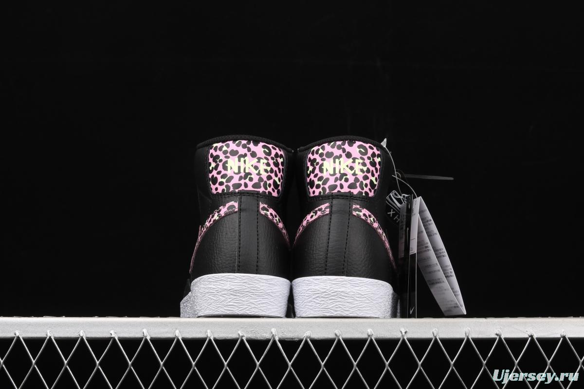 NIKE Blazer Mid GS Trail Blazers Black Pink Leopard Gou High-top Leisure Board shoes DA4674-001