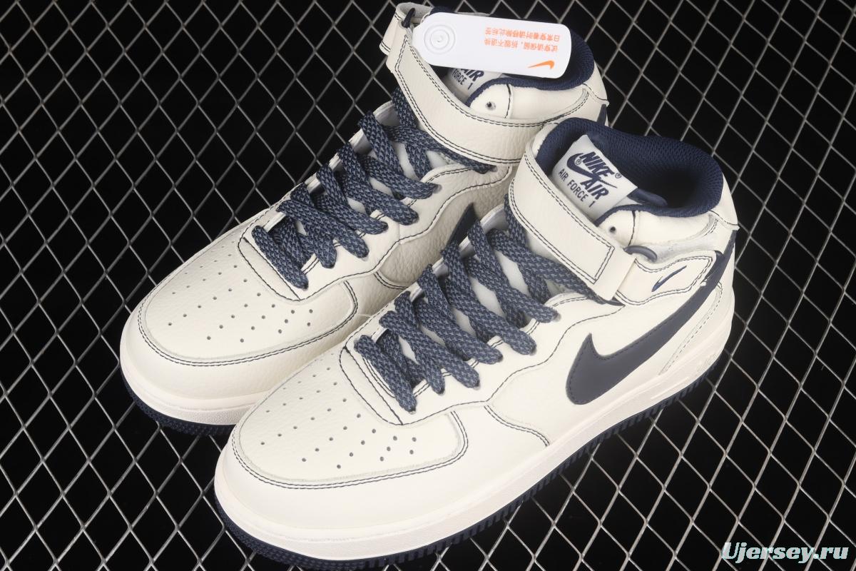 NIKE Air Force 1' 07 Mid dark blue beige star 3M reflective casual board shoes MU3603-202