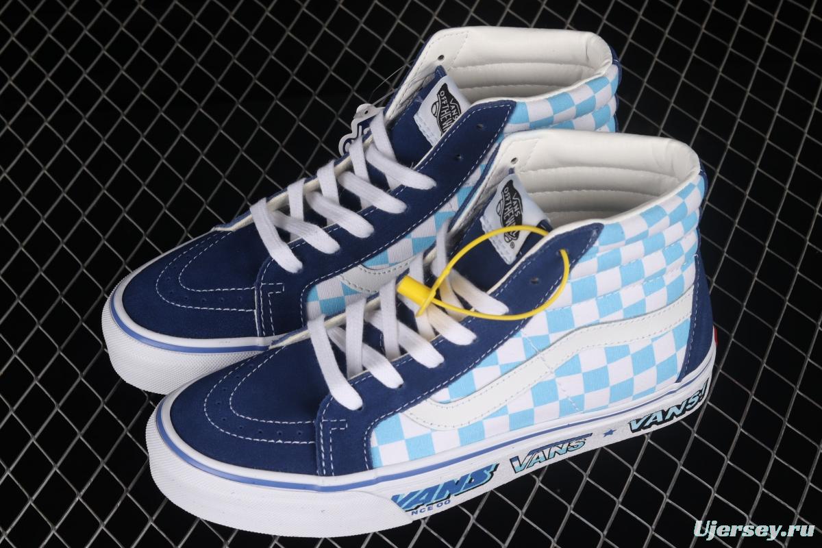 Vans SK8 Hi 38 DX Anaheim blue and white checkered high-top casual board shoes VN0A5KRIA5I