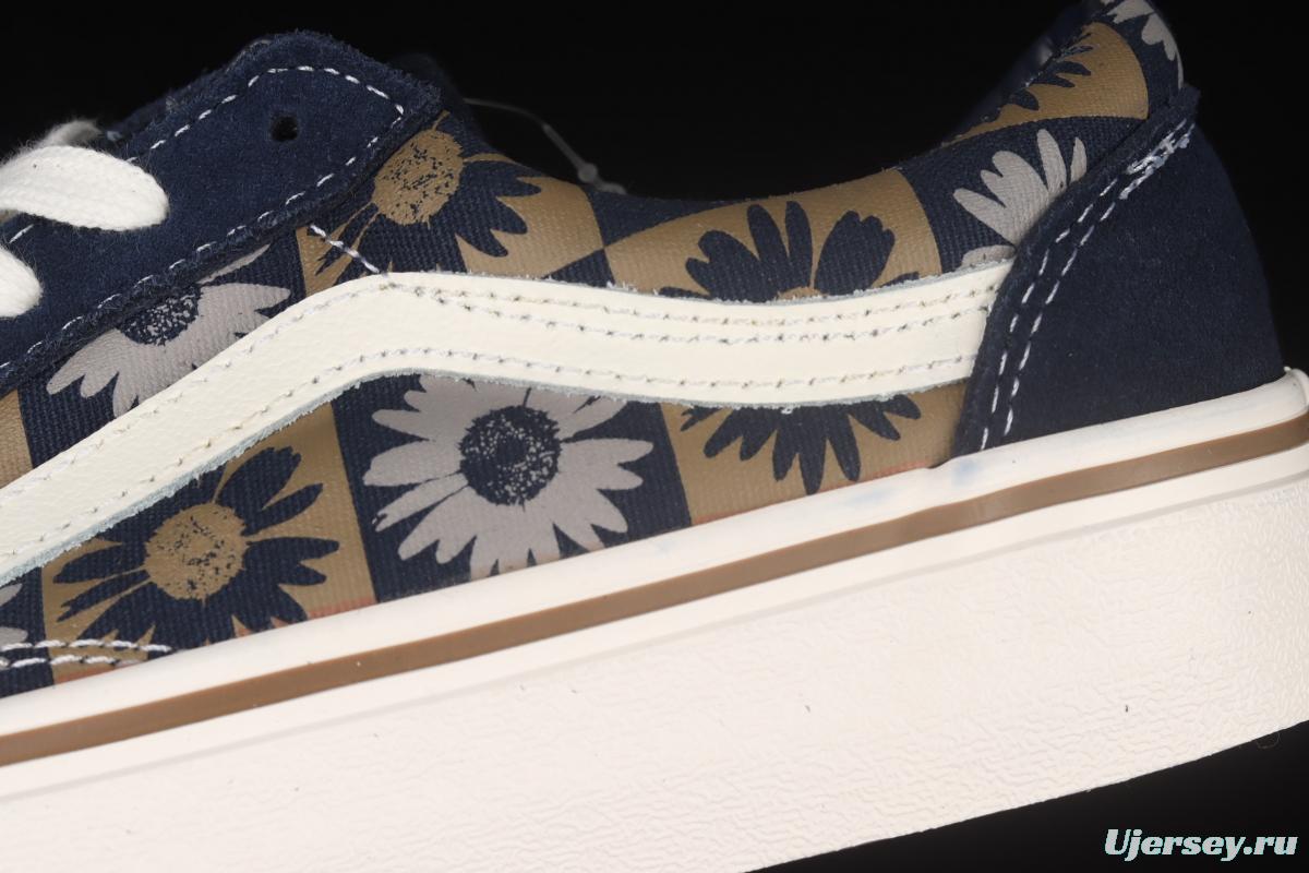 Vans Old Skool Silent Blue fun Sunflower printed low-top Leisure Board shoes VN0A6WKT6QS