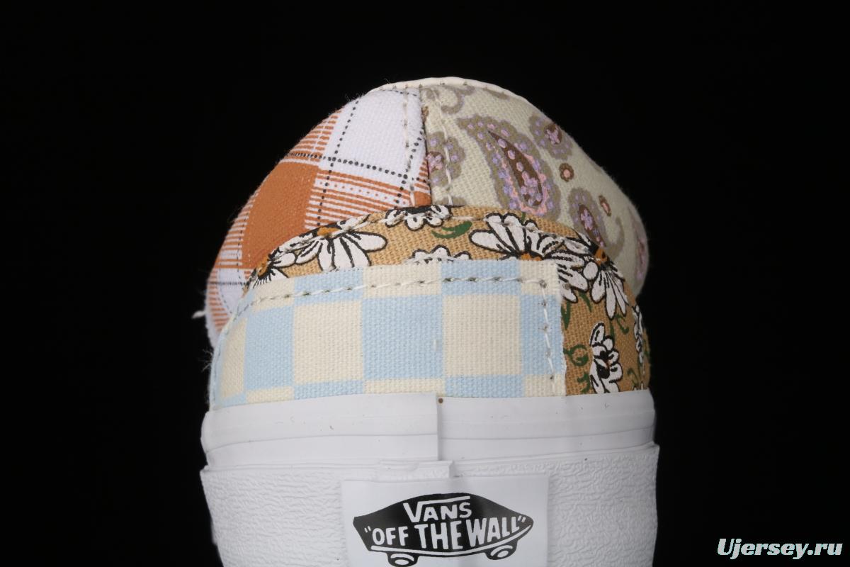 Vans Slip On retro limited white cashew flower splicing asymmetrical chessboard low upper board shoes VN0A5A084201