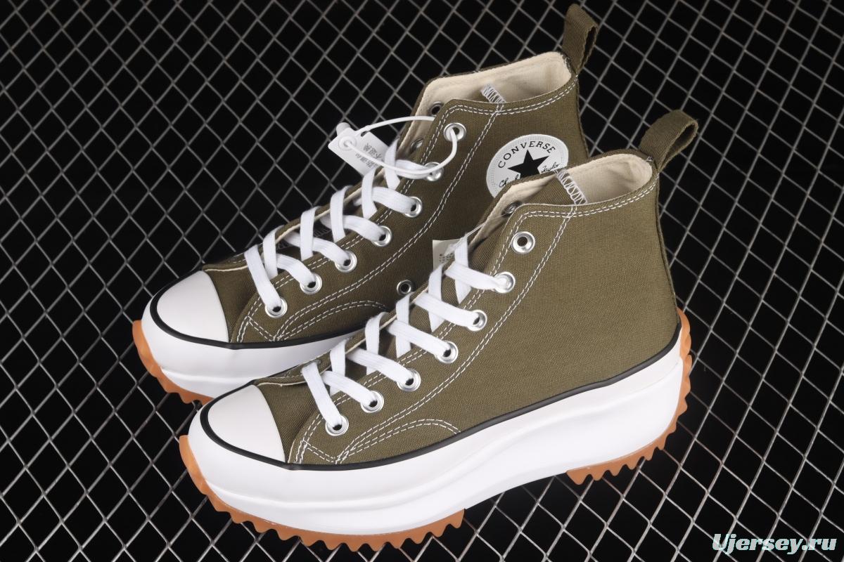 Converse Run Star Hike Converse Army Green Rubber heightened thick sole shoes 171667C