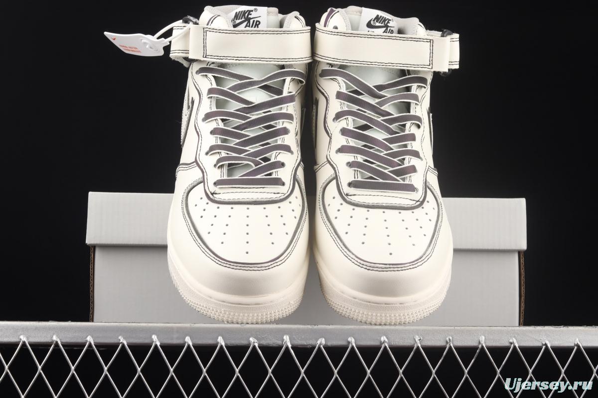 NIKE Air Force 1x 07 Mid laser rice white 3M reflective medium side leisure sports board shoes AQ2898-008