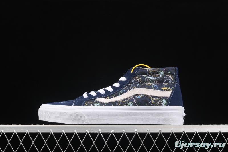 Vans Sk8-Mid Reissue cashew flower Tibetan blue color Zhongbang casual board shoes VN0A391FITN