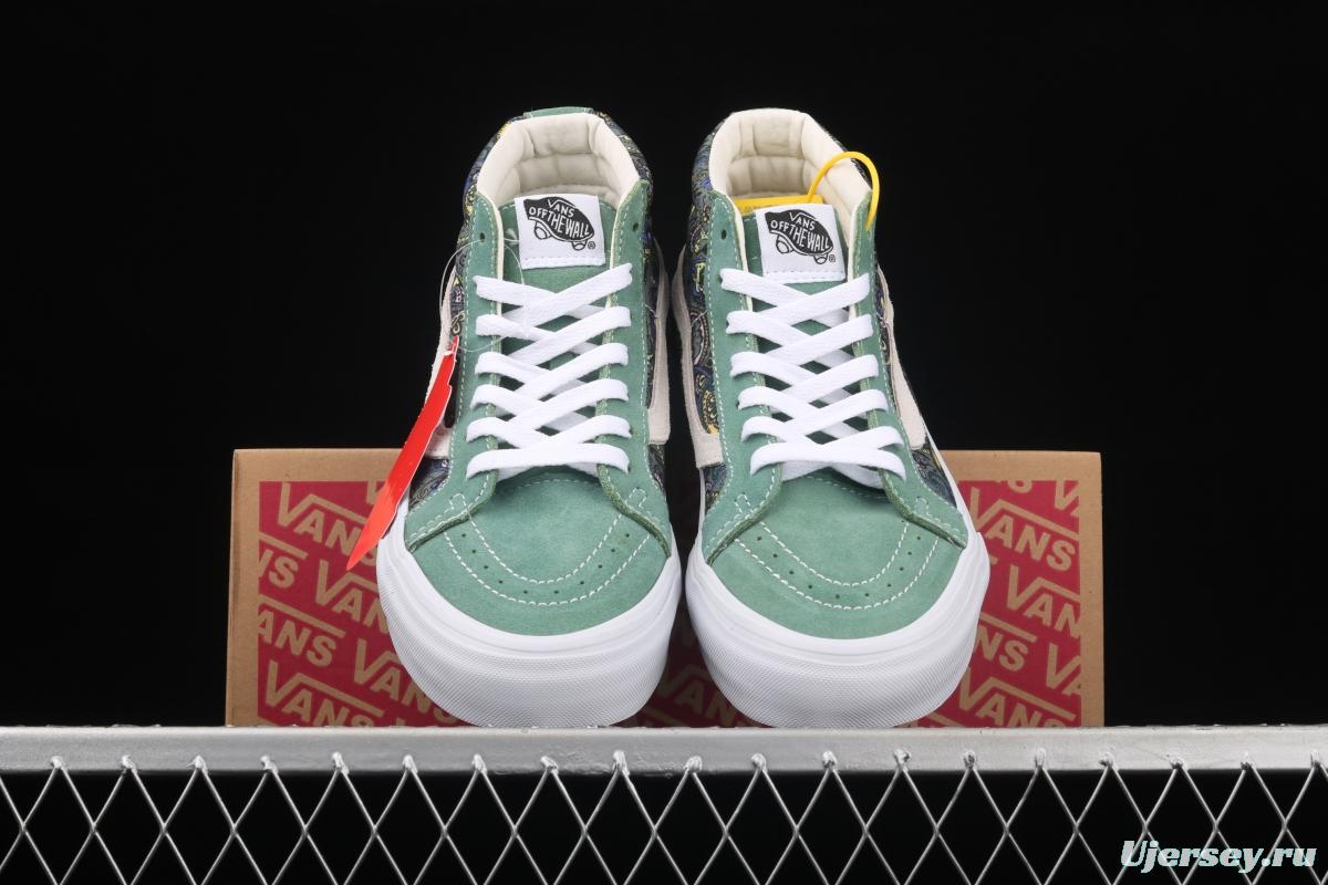 Vans Sk8-Mid Reissue cashew flower avocado green color Zhongbang leisure board shoes VN0A391F6TM