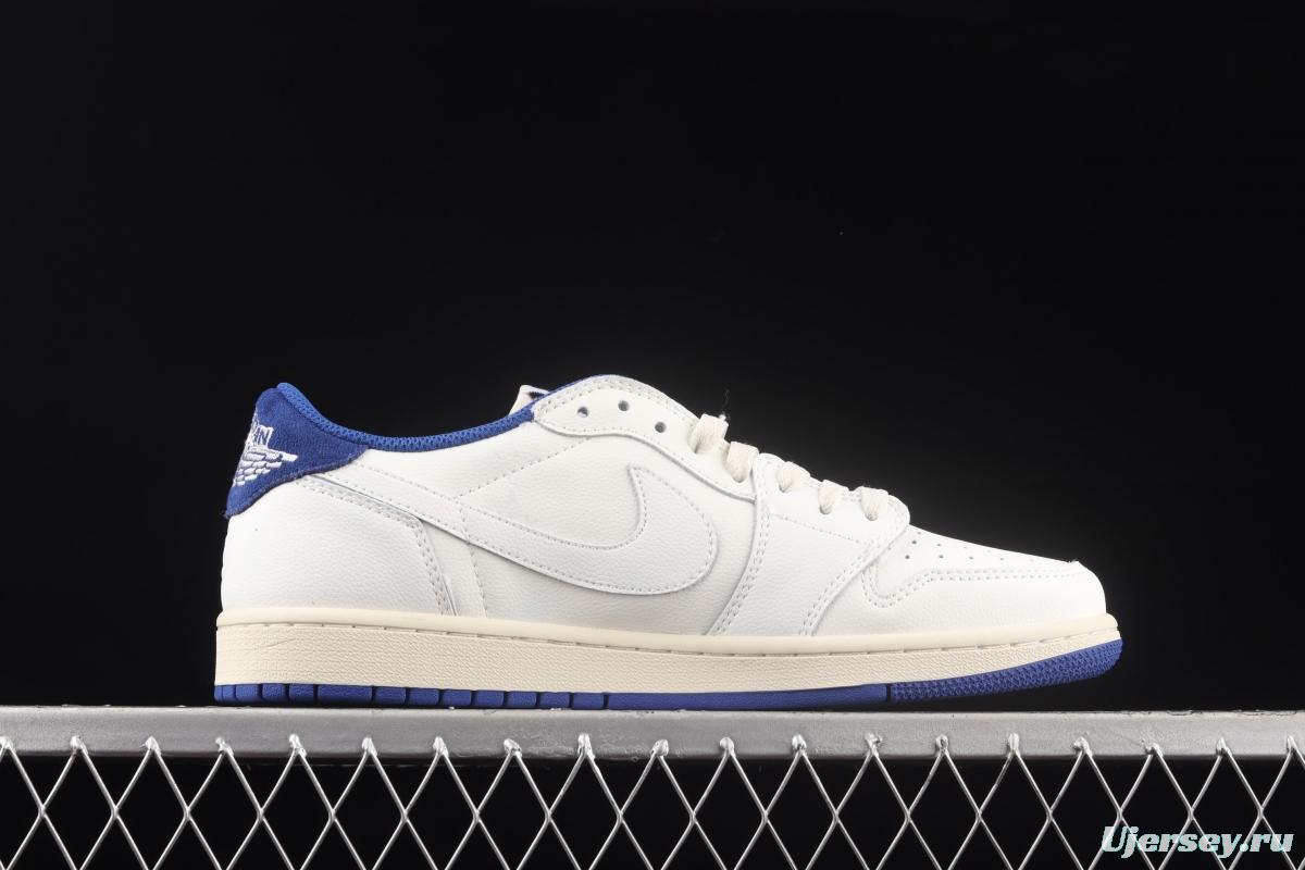 Travis Scott x Air Jordan 1 Low white and blue barbed low top cultural board shoes DM7866-166