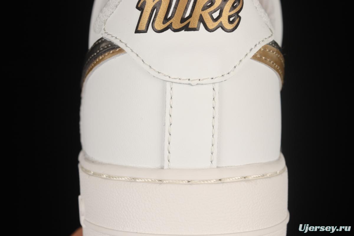 NIKE Air Force 1'07 Low Double Swoosh Grey Gold Double Hook Low Top Casual Sneakers DH9595-001